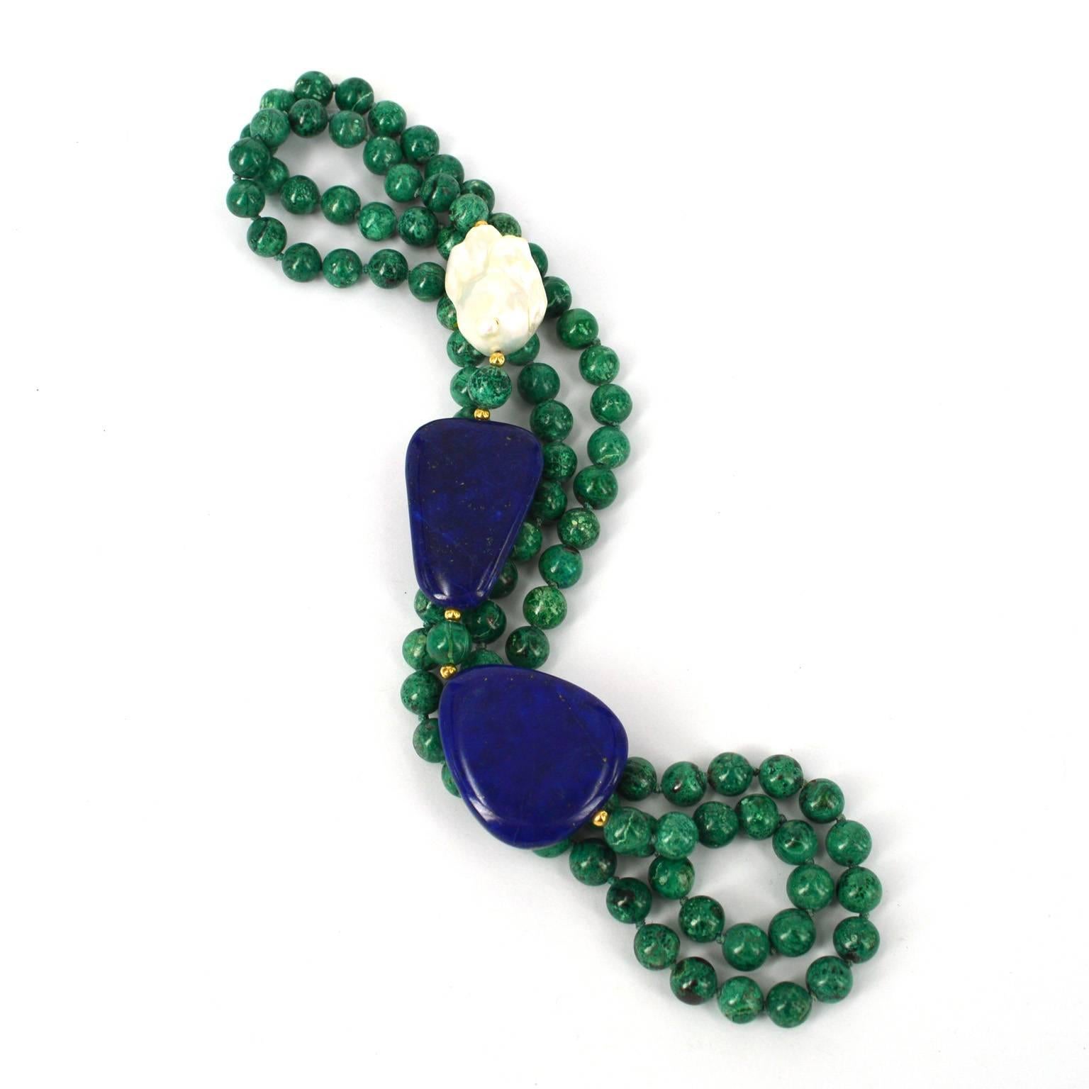 Women's Chrysocolla Freshwater Baroque Pearl Lapis Lazuli Necklace