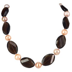 Decadent Jewels natural Pink Pearl Smokey Quartz Gold Necklace