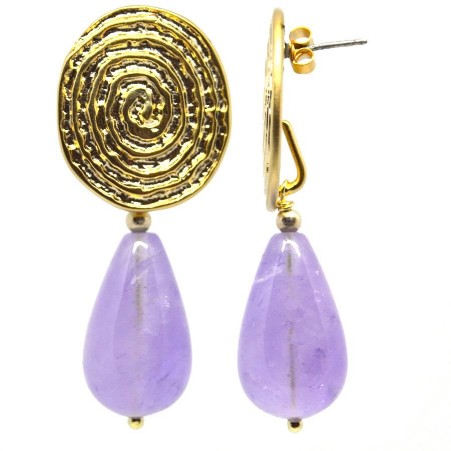 Cape Amethyst Coil Gold Stud Earrings