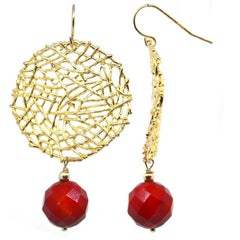 Coral Gold Round Wire Drop Earrings
