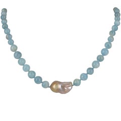 Eva Baroque Pearl and Aquamarine Sterling Silver Necklace