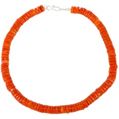 Orange Coral Heishi Sterling Silver Necklace