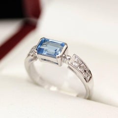 Emerald Cut London Blue Topaz Diamond white gold Engagement Ring
