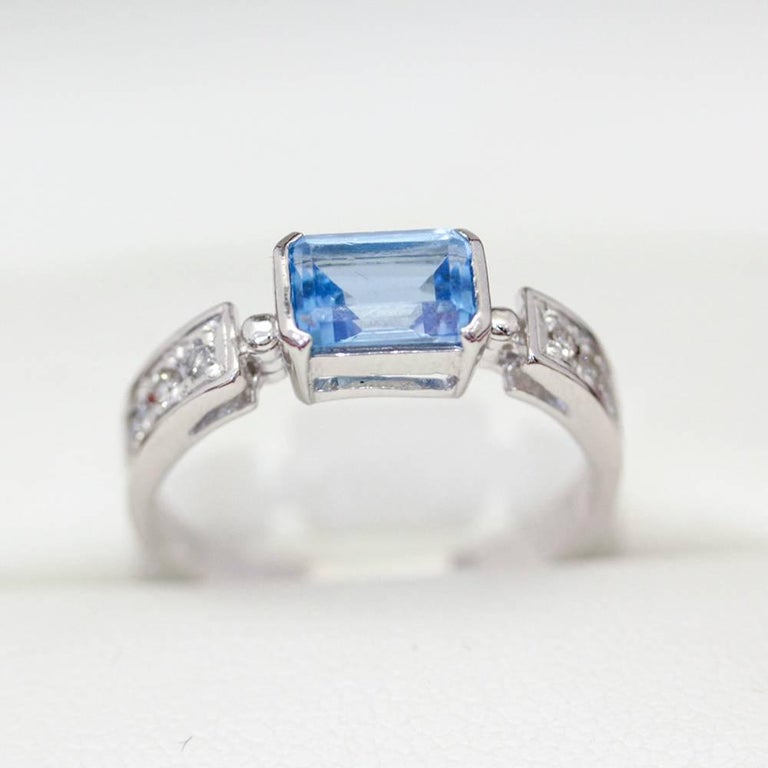 Emerald Cut London Blue Topaz Diamond white gold Engagement Ring For