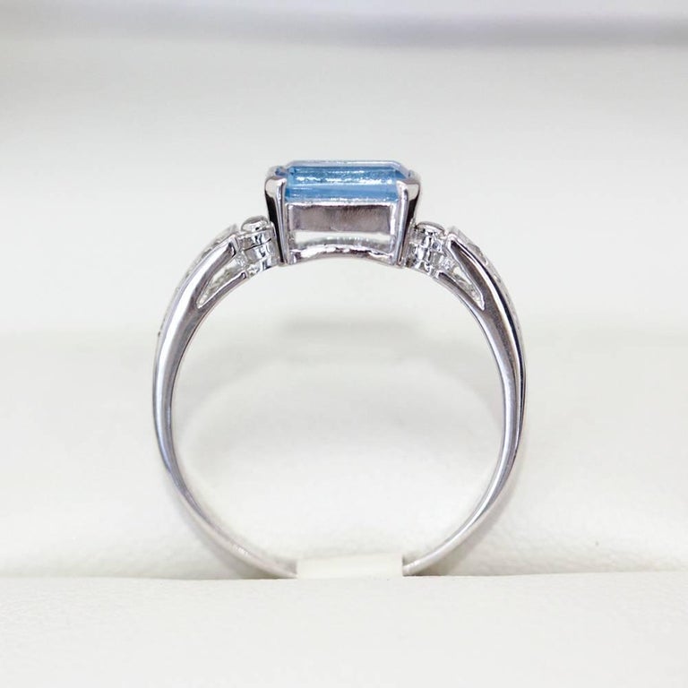 Emerald Cut London Blue Topaz  Diamond white gold 