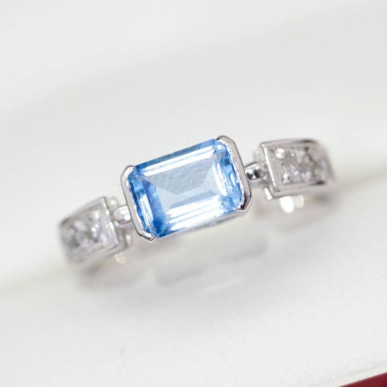 Emerald Cut London Blue Topaz  Diamond white gold 