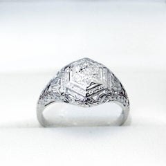 Art Deco Seven Diamond White Gold Cluster Engagement Ring