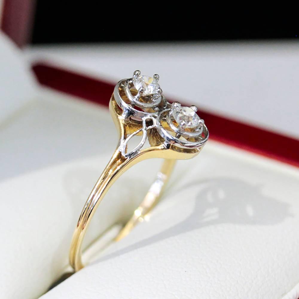 Old European Cut 1920s Art Deco Diamond Platinum Dual Circular Design Engagement Ring 