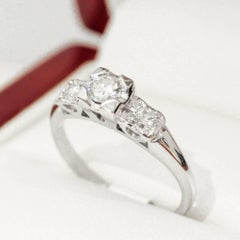 Three-Stone Diamond Platinum Past Present Future Engagement Ring
