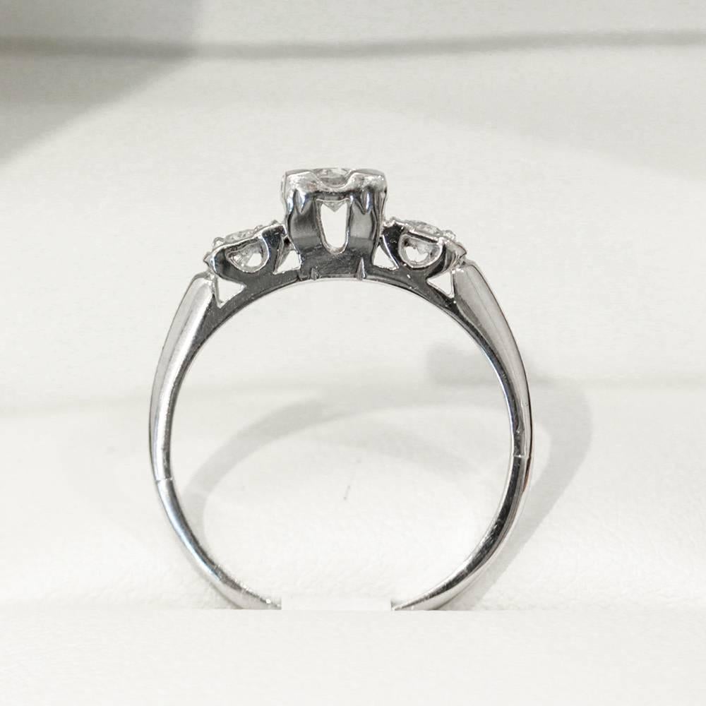 Women's Three-Stone Diamond Platinum Past Present Future Engagement Ring For Sale