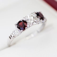 Garnet Old European Cut Diamond White Gold Engagement Ring