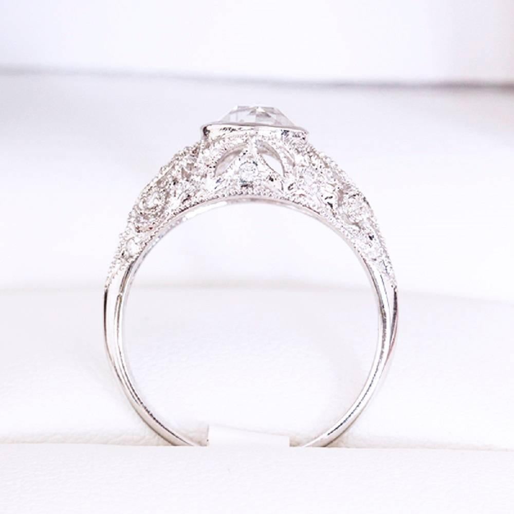 Georgian Rose Cut Diamond White Gold Filigree Ring For Sale 3