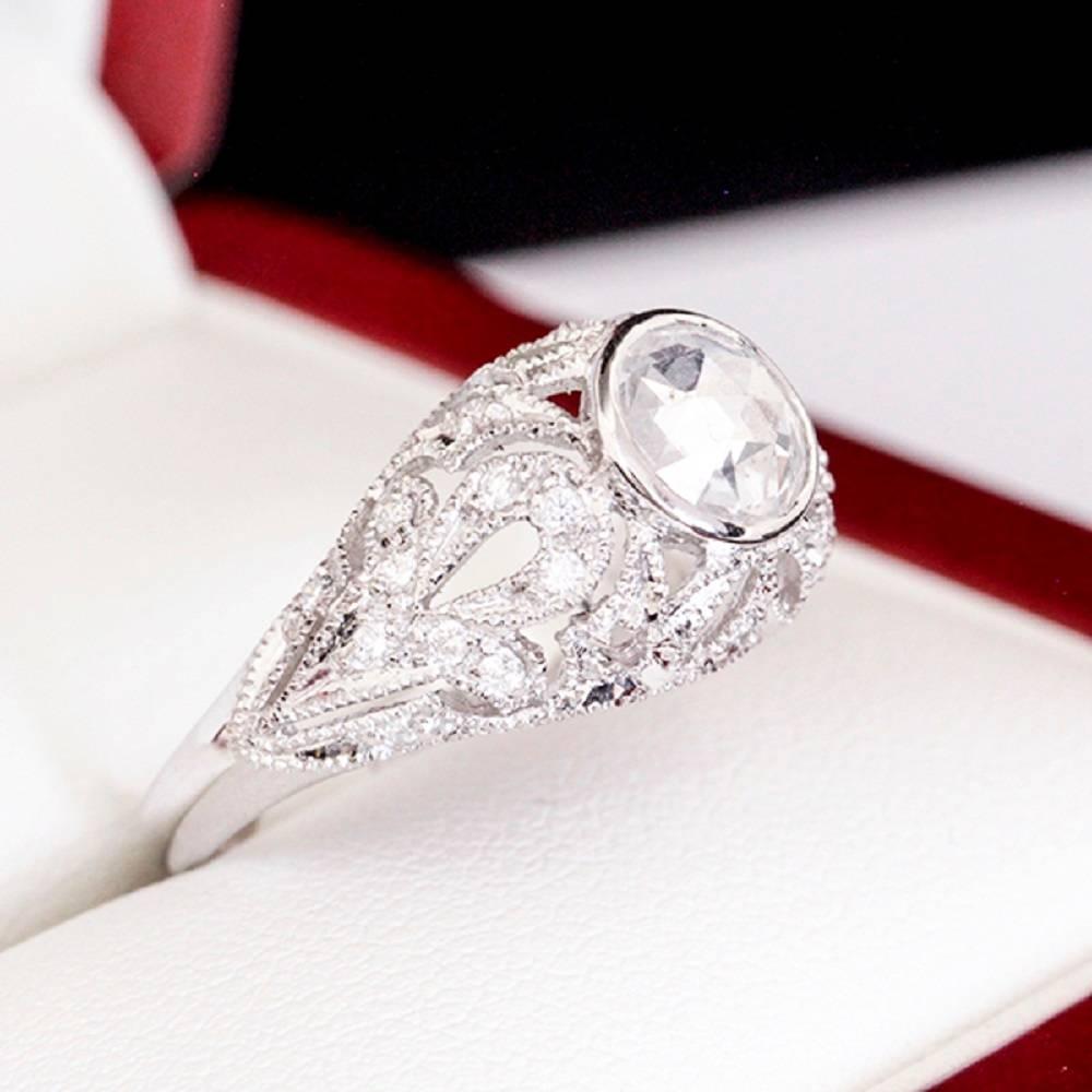 Women's Georgian Rose Cut Diamond White Gold Filigree Ring For Sale