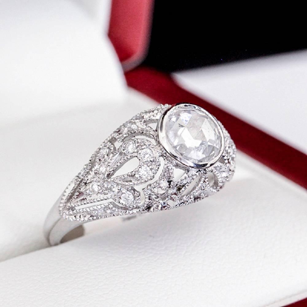 Georgian Rose Cut Diamond White Gold Filigree Ring In New Condition For Sale In Sydney CBD, AU