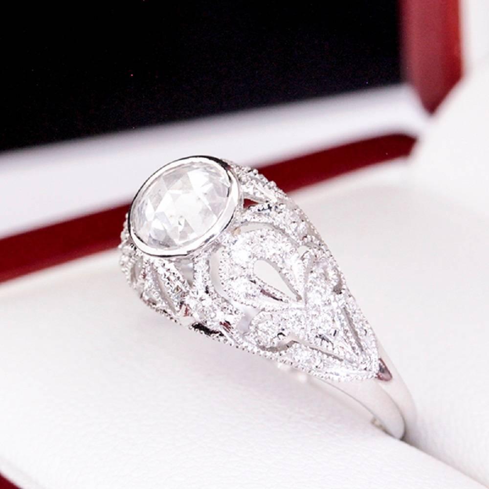 Georgian Rose Cut Diamond White Gold Filigree Ring For Sale 1