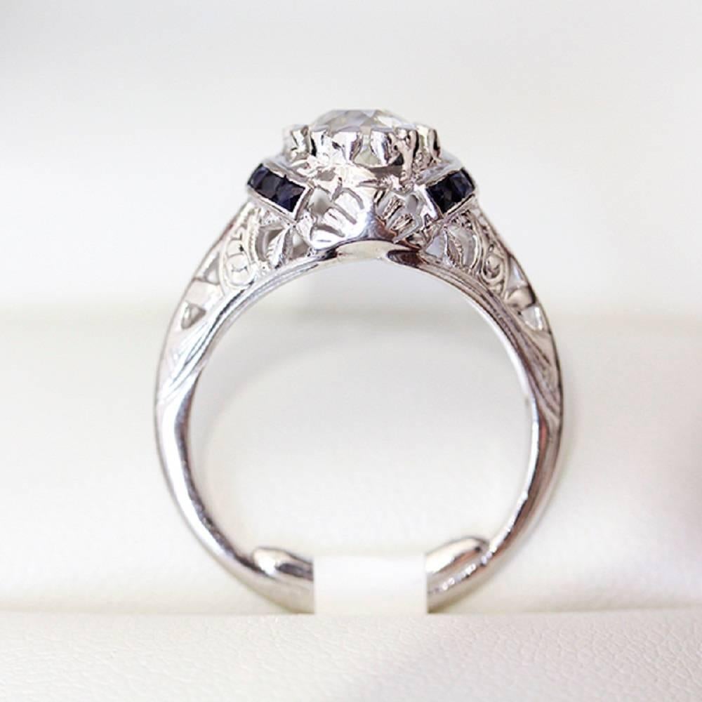 Art Deco Australian Sapphire Old European Cut Diamond white gold Ring For Sale 1