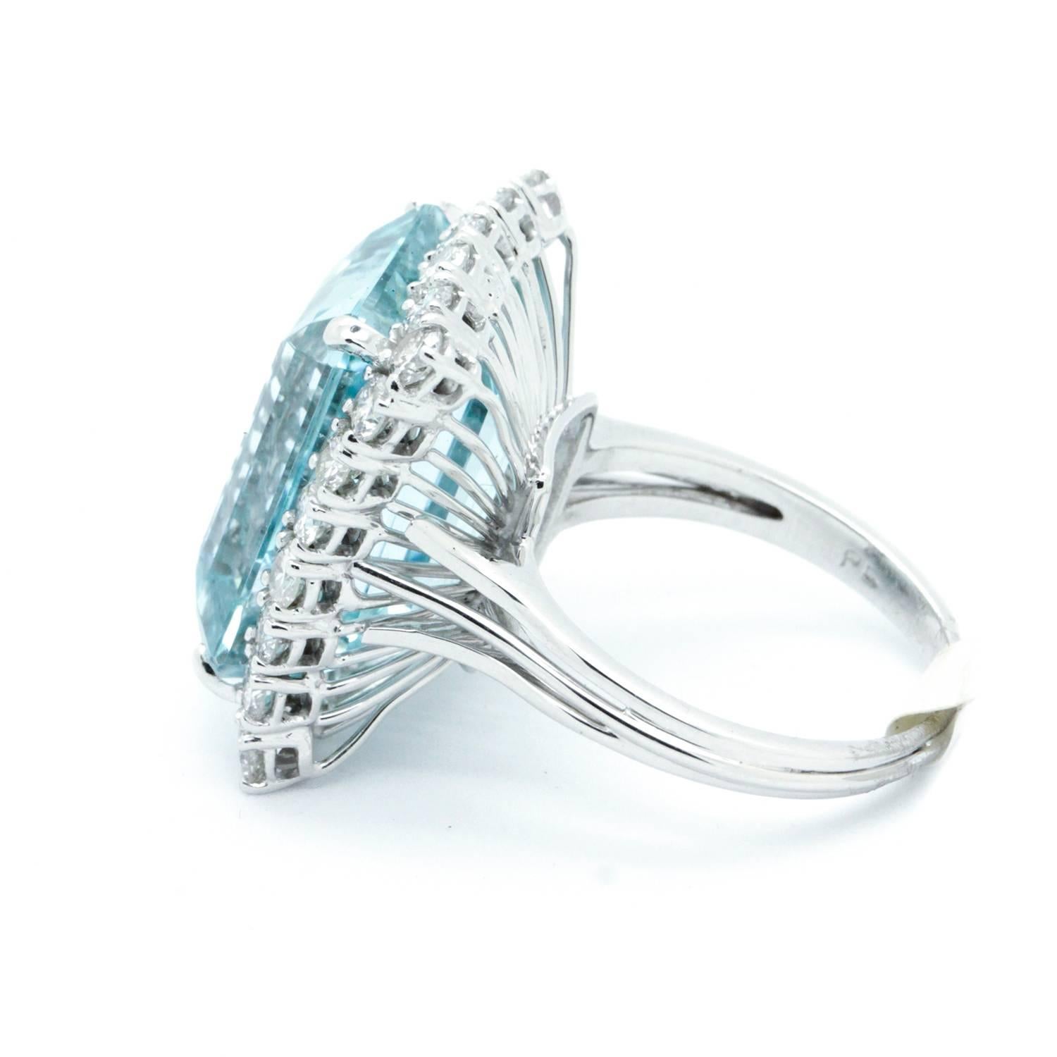 14.79 Carat Aquamarine Diamond Platinum Handmade Cocktail Dinner Ring For Sale 3