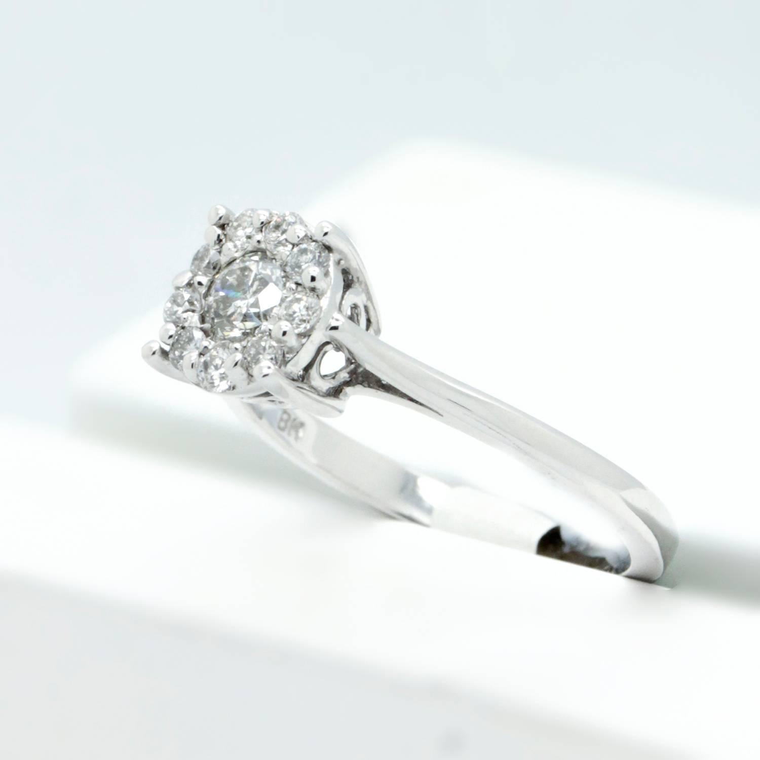 Contemporary 0.50 Carat Diamond White Gold Cluster or Engagement Ring  For Sale