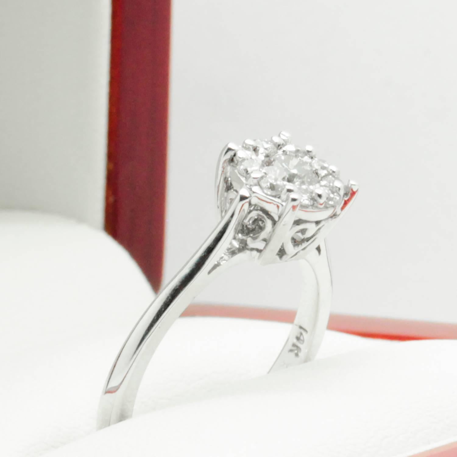Women's 0.50 Carat Diamond White Gold Cluster or Engagement Ring  For Sale