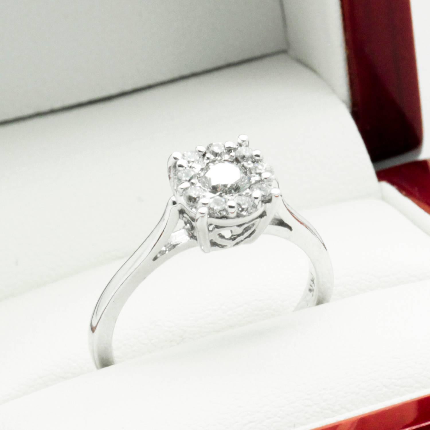 0.50 Carat Diamond White Gold Cluster or Engagement Ring  For Sale 2