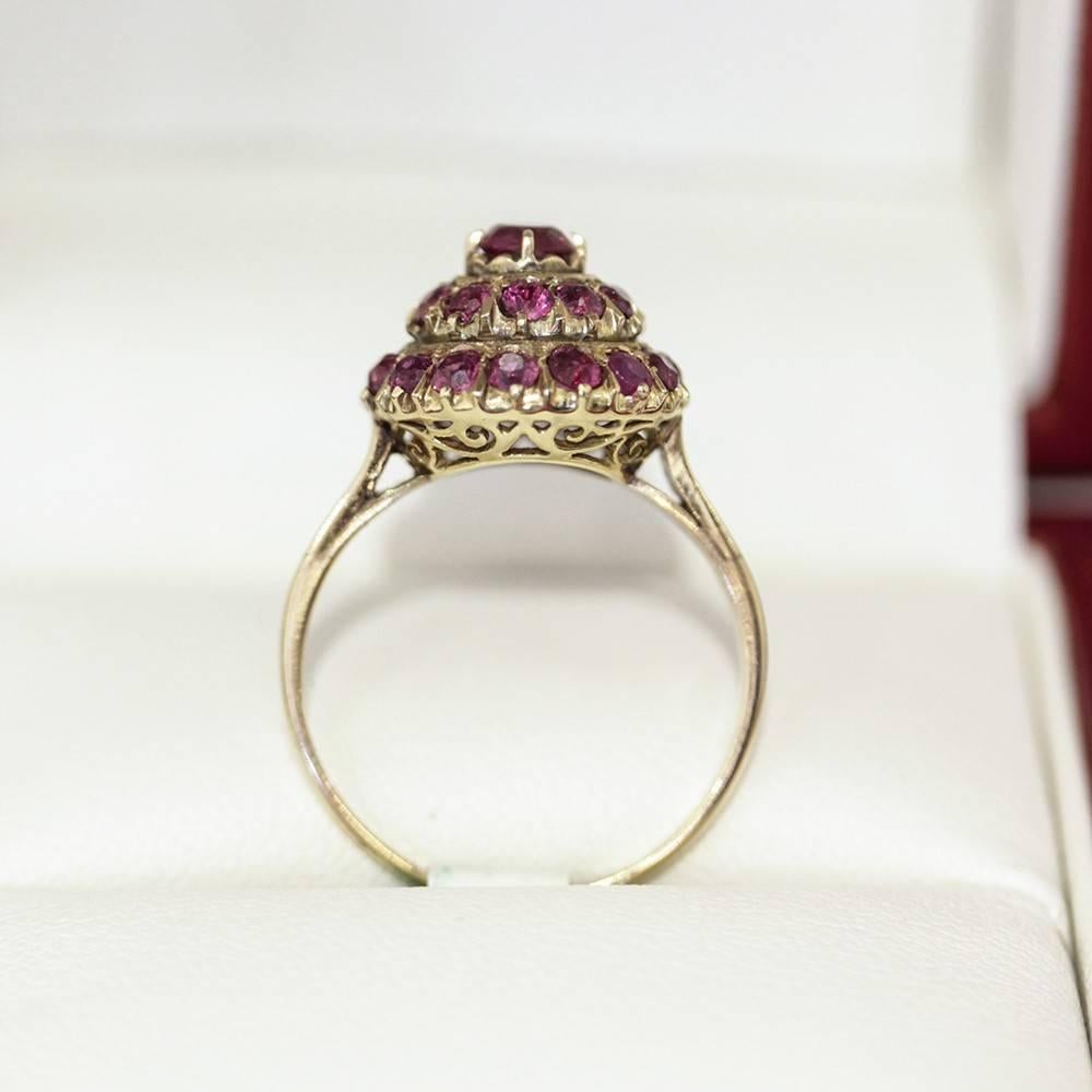 Women's 1940s Retro Deep Fuchsia Ruby Gold Ring For Sale
