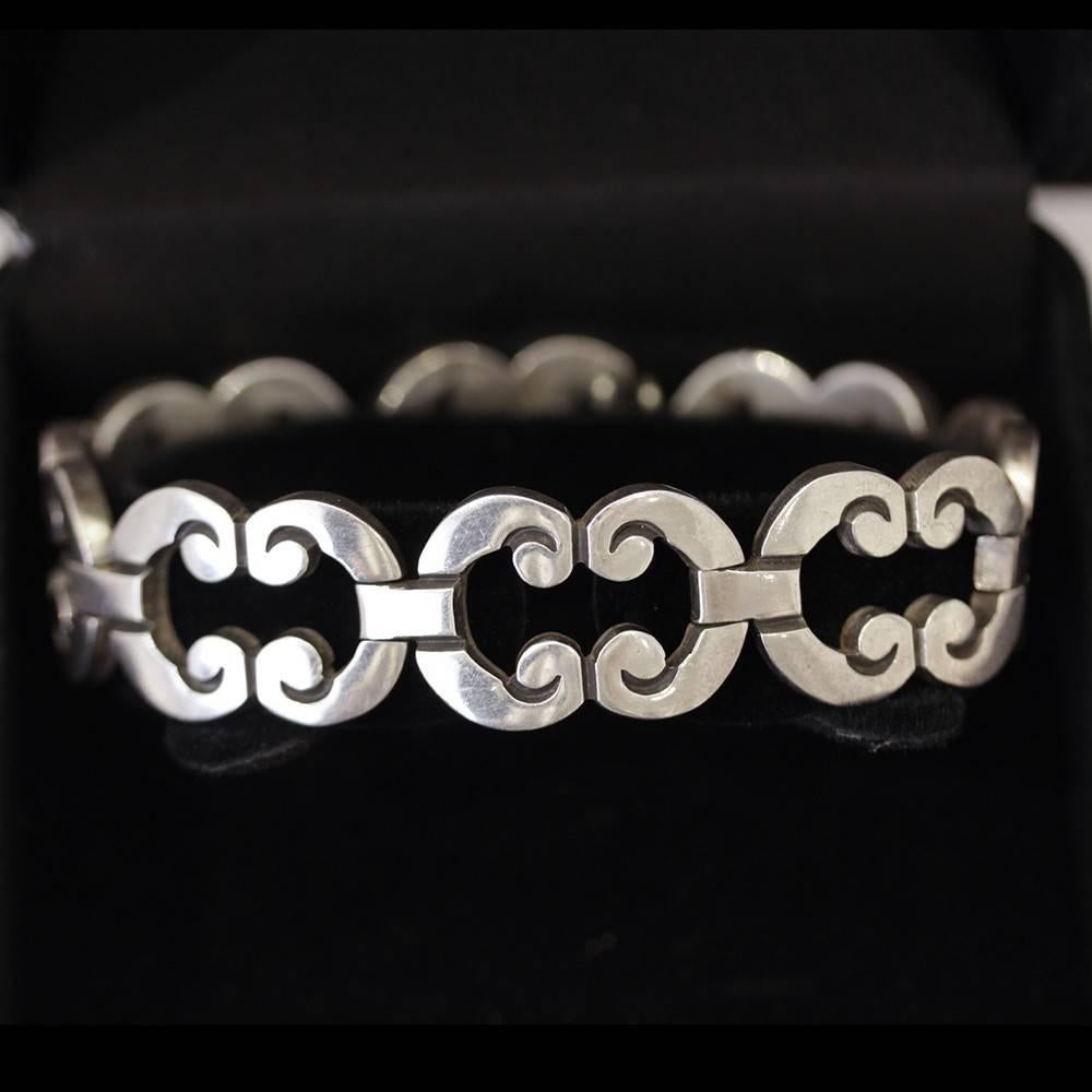 Art Deco Vintage Handmade sterling Silver Flex Link Bracelet Taxco Mexico For Sale