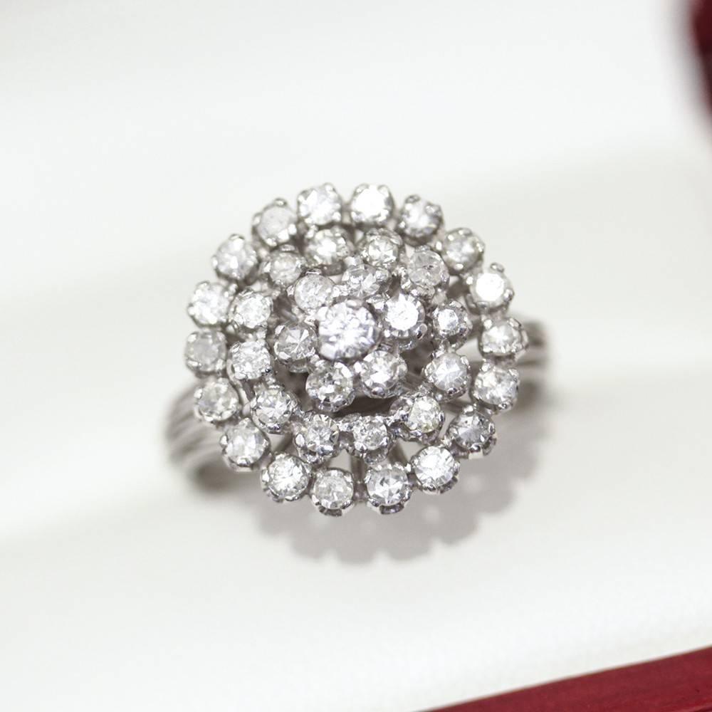 Retro 1940s Diamond Platinum Starburst Ring For Sale