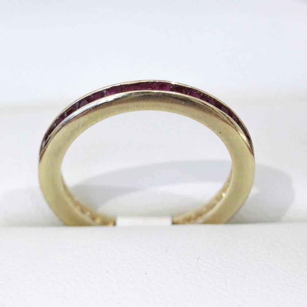 Women's Vintage Yellow Gold Eternity Ring, Featuring Princess Cut Rubies