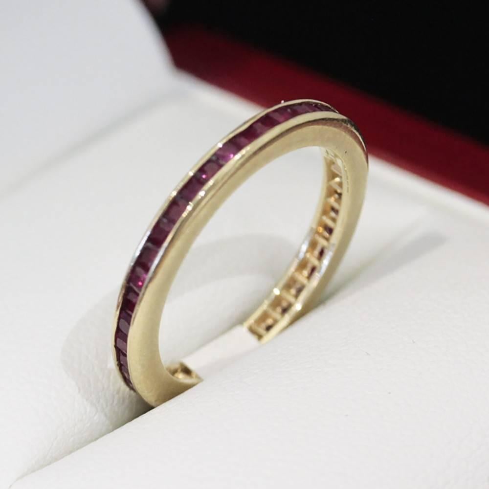 Vintage Yellow Gold Eternity Ring, Featuring Princess Cut Rubies 1