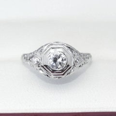 18 Carat White Gold Art Deco Filigree Diamond Engagement Ring