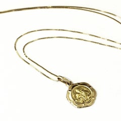 New, Petite and Elegant, 18 Carat Yellow Gold Communion Medal and Chain