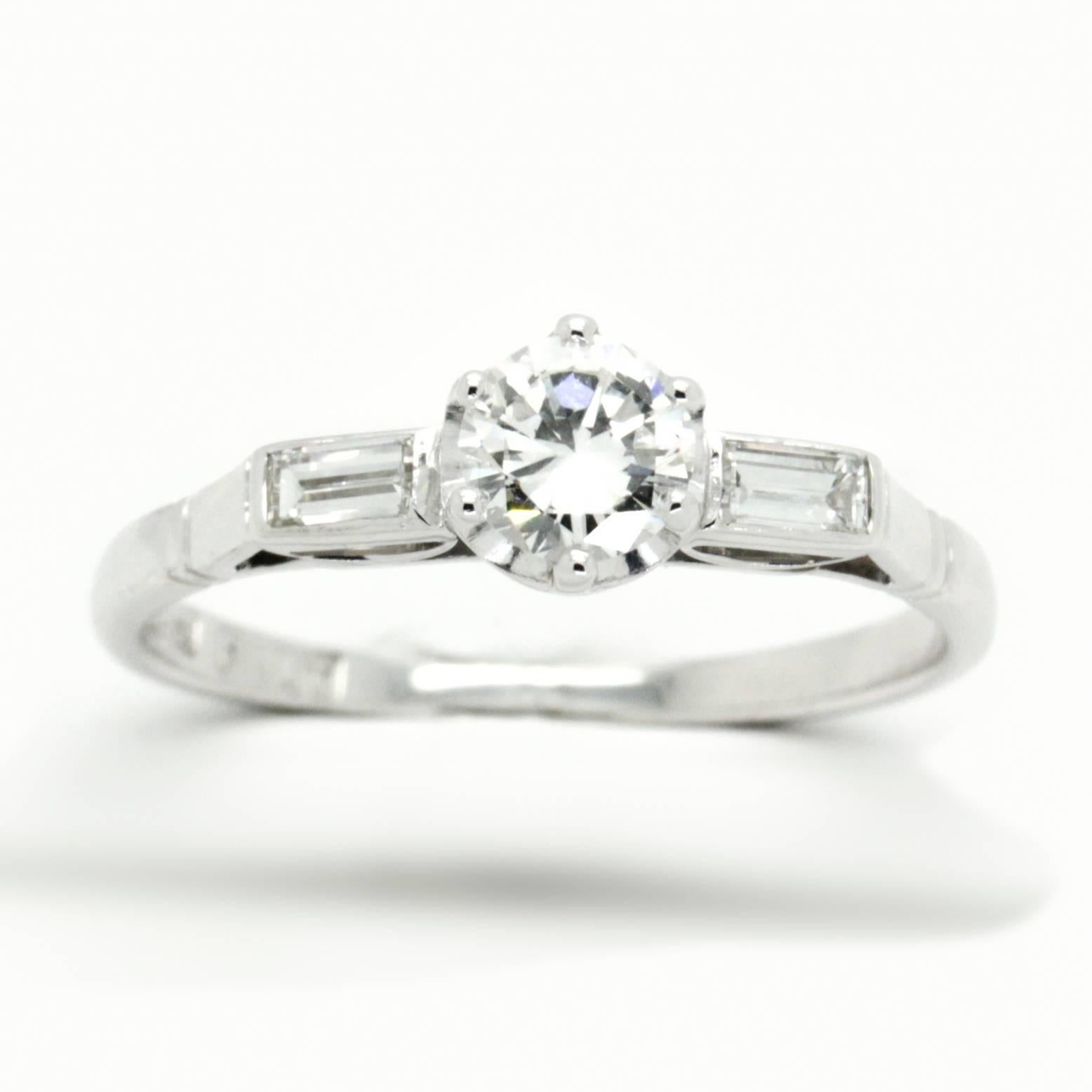 Modernist Early Brilliant Cut Vintage G VS to H SI1 Diamond Engagement Ring For Sale