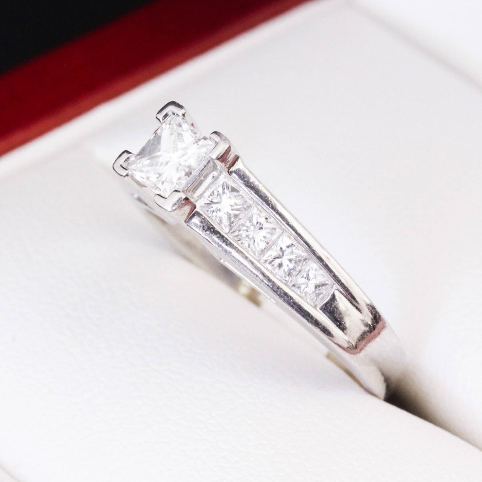 Vintage Princess Cut Diamond Platinum Engagement Ring In Excellent Condition For Sale In Sydney CBD, AU