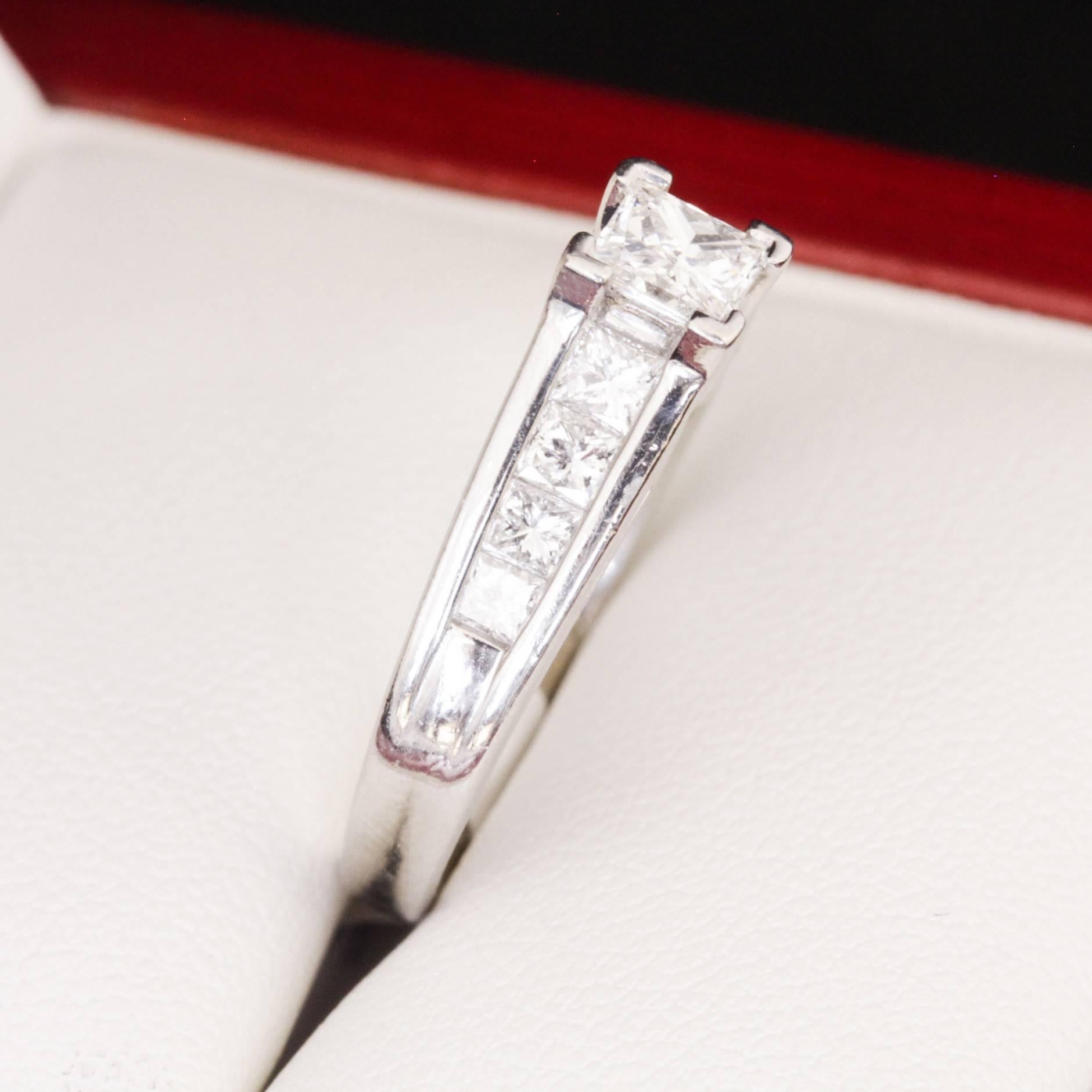 Vintage Princess Cut Diamond Platinum Engagement Ring For Sale 1