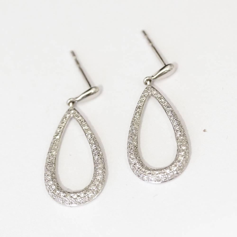 Contemporary New Diamond Drop Hoop Earrings For Sale