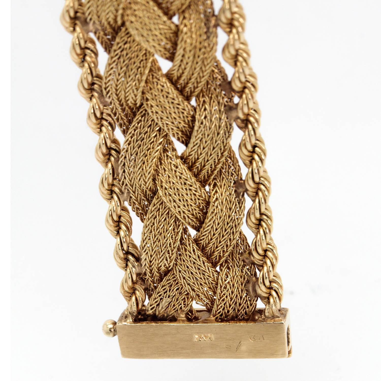 Vintage 1940s Braided Gold and Tassel bracelet with Diamonds, Handmade Bracelet For Sale 1