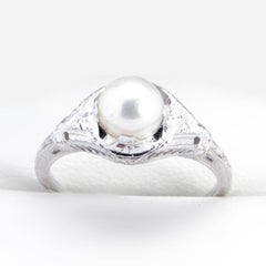 Antique Art Deco Pearl and Filigree Engagement or Cocktail Ring