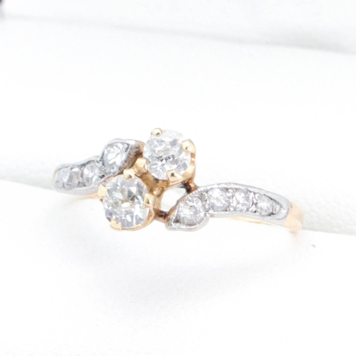 Art Deco Antique Diamond Crossover Engagement Ring For Sale 6