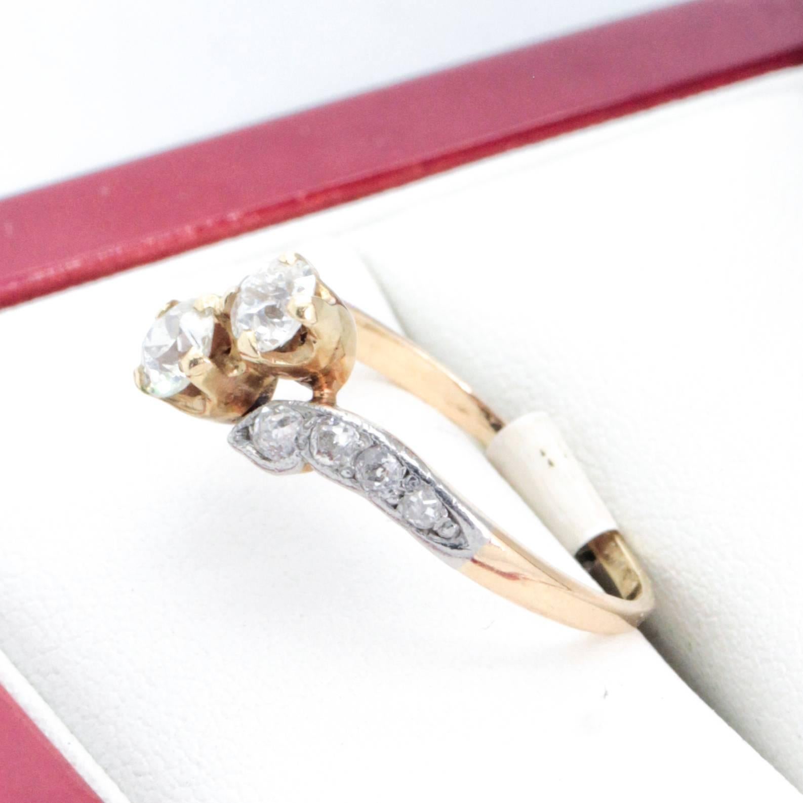 Art Deco Antique Diamond Crossover Engagement Ring For Sale 5