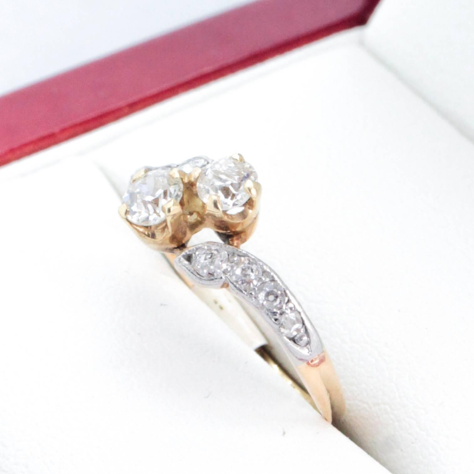 Women's Art Deco Antique Diamond Crossover Engagement Ring For Sale