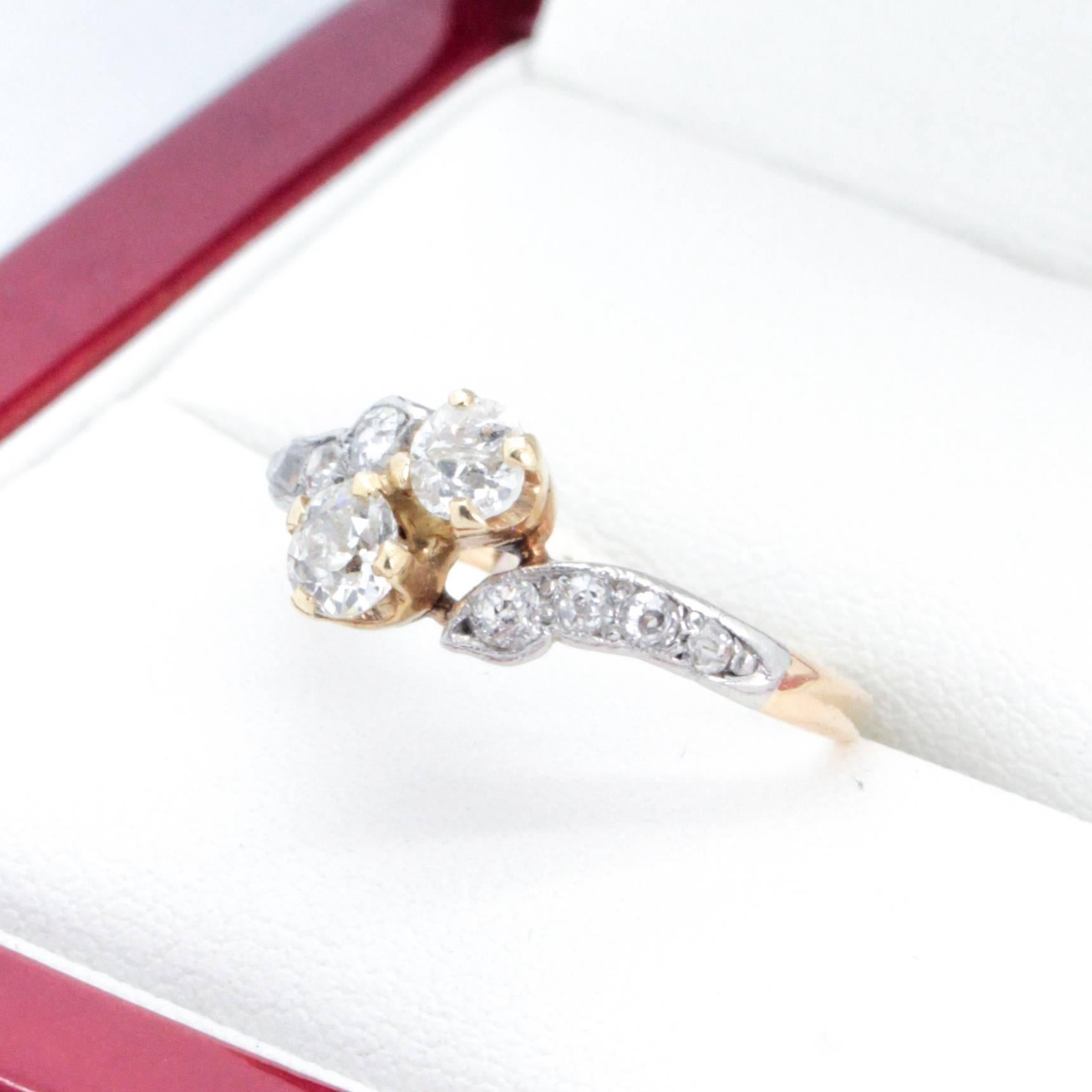 Art Deco Antique Diamond Crossover Engagement Ring In Excellent Condition For Sale In Sydney CBD, AU
