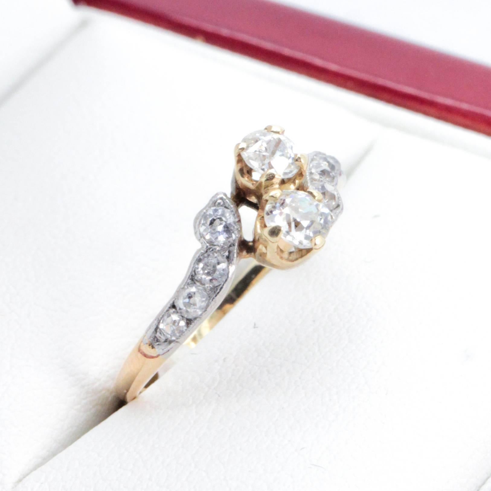 Art Deco Antique Diamond Crossover Engagement Ring For Sale 4
