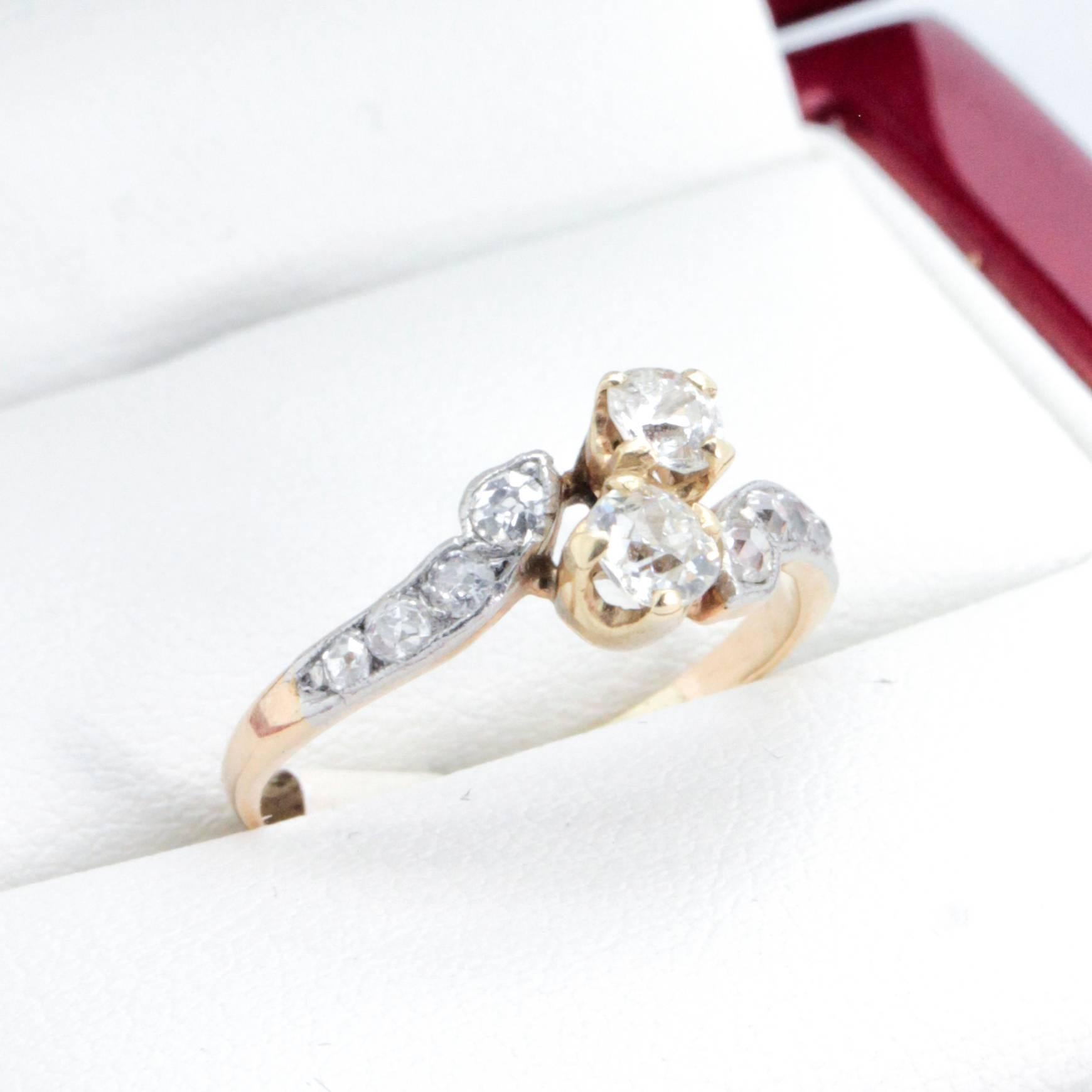 Art Deco Antique Diamond Crossover Engagement Ring For Sale 1