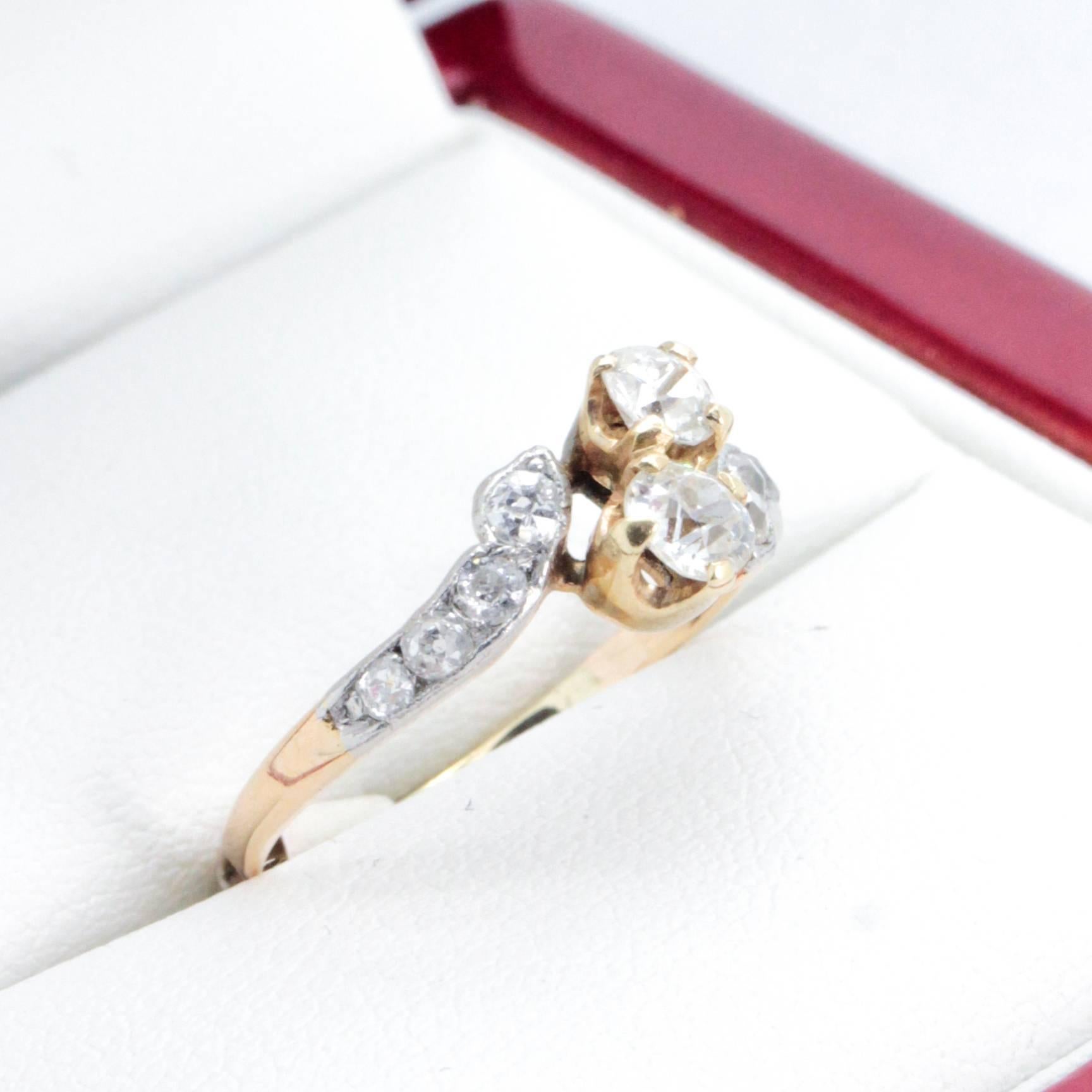 Art Deco Antique Diamond Crossover Engagement Ring For Sale 2