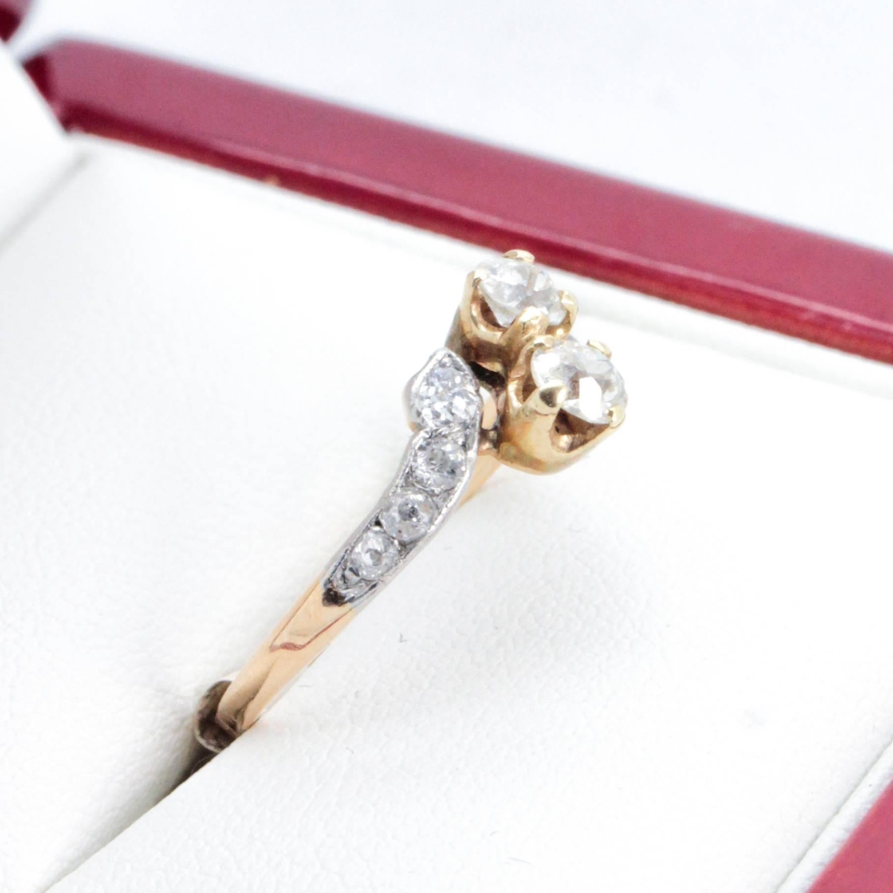 Art Deco Antique Diamond Crossover Engagement Ring For Sale 3