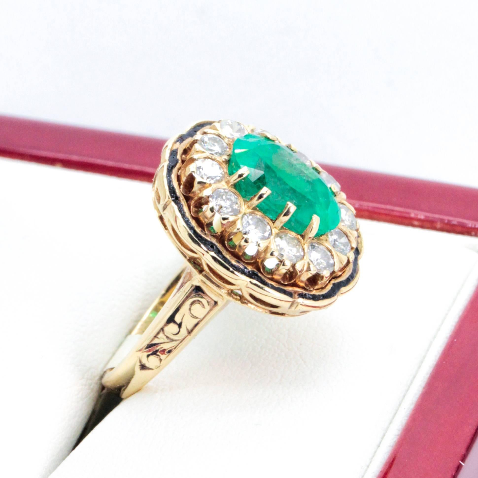 Vintage Emerald and Diamond Cluster Cocktail Ring In Excellent Condition For Sale In Sydney CBD, AU