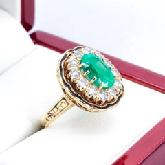 Vintage Emerald and Diamond Cluster Cocktail Ring