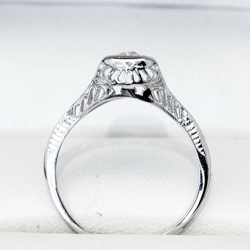Old European Cut G VS Diamond White Gold Filigree Engagement Ring For Sale 2