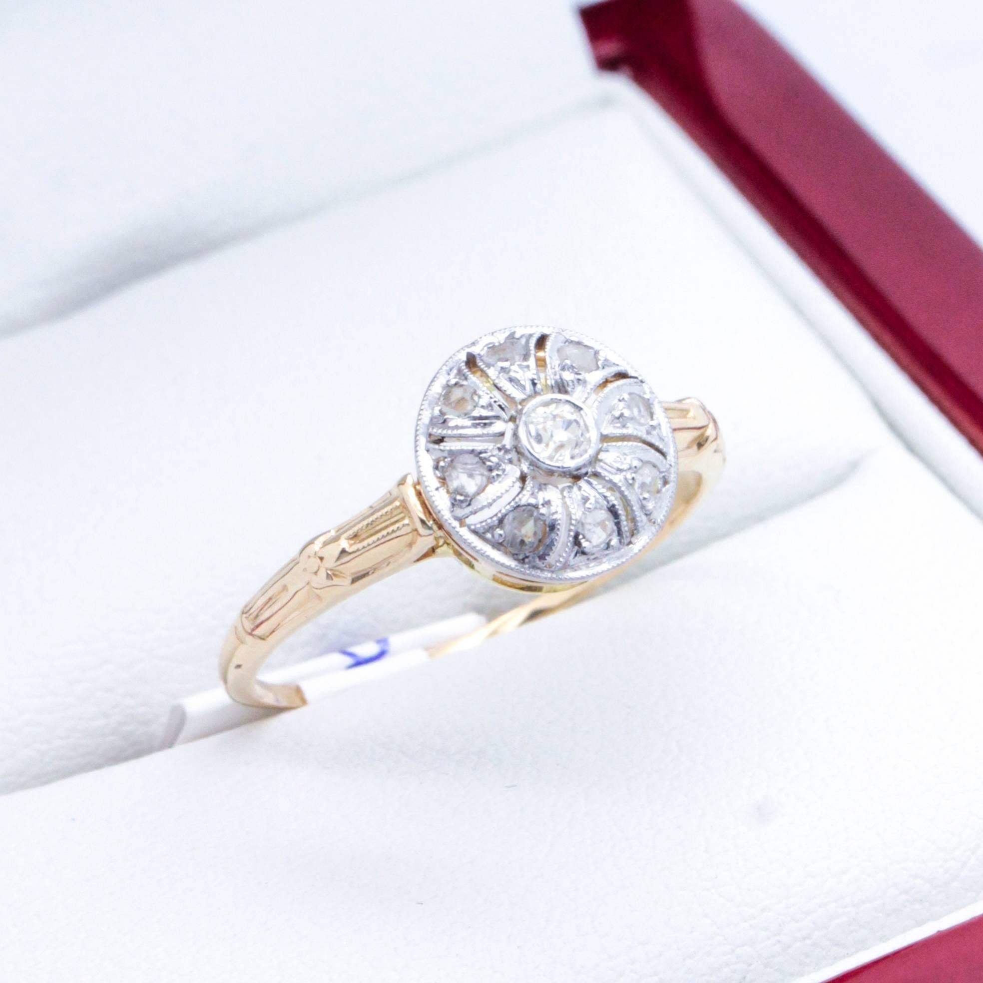 Handmade, Art Deco Pinwheel Diamond Ring In Excellent Condition For Sale In Sydney CBD, AU