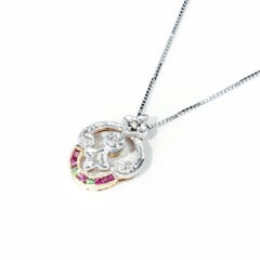 Art Deco Antique Ruby and Peridot Necklace with old European cut Diamond